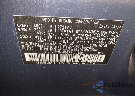 2024 Subaru Ascent Limited 7-Passenger from USA, damaged, VIN 4S4WMAUD6R3431659